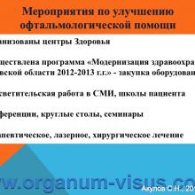 Акулов С.Н. Обзор состояния офтальмологической службы в Ростовской области за 2014 год. Достижения в ведении больных глаукомой. Доклад на научно-практической конференции, посвященной Всемирной Неделе Борьбы с Глаукомой: «Актуальные вопросы глаукомы» (World Glaucoma Week, WGW-2015, 12 марта 2015г.). При поддержке компании Пфайзер. Информационный партнер www.organum-visus.com
