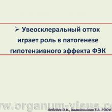 Лебедев О.И., Калижникова Е.А. Роль увеосклерального оттока в патогенезе гипотензивного эффекта факоэмульсификации катаракты. Доклад на VIII Российском общенациональном офтальмологическом форуме»</a> (РООФ-2015, All-Russia Ophthalmological Forum, AROF2015).  Информационный партнер www.organum-visus.com