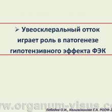 Лебедев О.И., Калижникова Е.А. Роль увеосклерального оттока в патогенезе гипотензивного эффекта факоэмульсификации катаракты. Доклад на VIII Российском общенациональном офтальмологическом форуме»</a> (РООФ-2015, All-Russia Ophthalmological Forum, AROF2015). Информационный партнер www.organum-visus.com