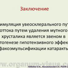 Лебедев О.И., Калижникова Е.А. Роль увеосклерального оттока в патогенезе гипотензивного эффекта факоэмульсификации катаракты. Доклад на VIII Российском общенациональном офтальмологическом форуме»</a> (РООФ-2015, All-Russia Ophthalmological Forum, AROF2015). Информационный партнер www.organum-visus.com