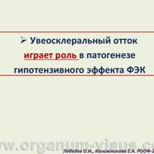 Лебедев О.И., Калижникова Е.А. Роль увеосклерального оттока в патогенезе гипотензивного эффекта факоэмульсификации катаракты. Доклад на VIII Российском общенациональном офтальмологическом форуме»</a> (РООФ-2015, All-Russia Ophthalmological Forum, AROF2015). Информационный партнер www.organum-visus.com