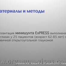Трубилин А.В., Каира Н.А. Применение вискохирургии в процессе имплантации минишунта. Кафедра офтальмологии ФГБОУ ИПК ДПО ФМБА России, г. Москва. Научно-практическая конференция «Новые технологии в офтальмологии», 20-21 апреля 2012 г., г. Казань, Республика Татарстан, Россия. Секция молодых ученых. Viscosurgery: Mini Glaucoma Shunt Implantation. Trubilin A.V., Kaira N.A.